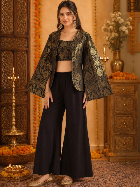 Anouk Woven Design Top with Palazzos & Jacket