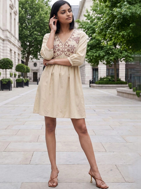 Colour Me by Melange Floral Embroidered A-Line Dress