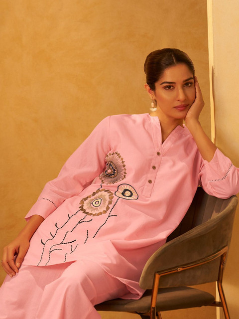 Anouk Embroidered Mandarin Collar Top & Trousers Co-Ords - Image 7