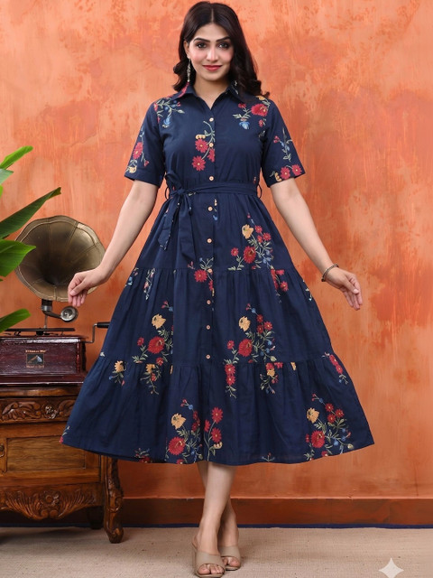 KALINI Floral Print A-Line Midi Dress