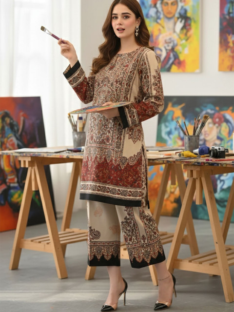 Anouk Mirage Floral Printed Round Neck Pure Cotton Kurta With Palazzos - Image 6