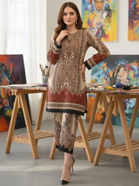 Anouk Mirage Floral Printed Round Neck Pure Cotton Kurta With Palazzos - Image 4