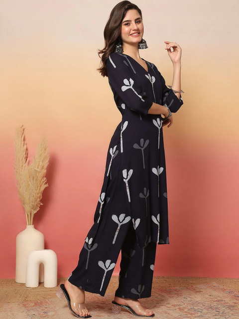 Anouk Women Printed Regular Kurta with Palazzos - Image 6