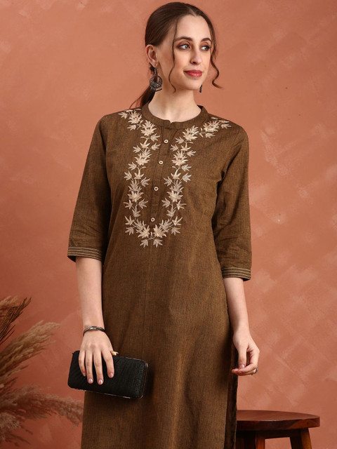 Anouk Women Ethnic Motifs Embroidered Yoke Design Cotton Straight Kurta