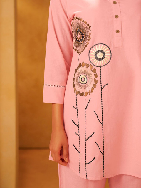 Anouk Embroidered Mandarin Collar Top & Trousers Co-Ords - Image 4
