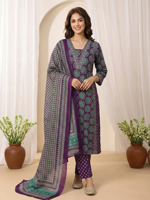 Anouk Women Ethnic Motifs Printed Regular Pure Cotton Kurta with Trousers & With Dupatta