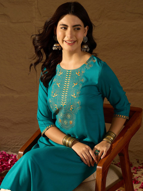 Anouk Women Ethnic Motifs Embroidered Thread Work Kurta