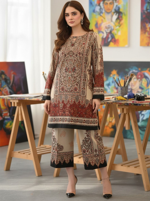 Anouk Mirage Floral Printed Round Neck Pure Cotton Kurta With Palazzos - Image 3