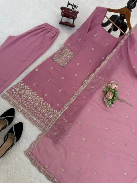 TWINS LADY Women Ethnic Motifs Embroidered Regular Thread Work Kurta with Trousers & With Dupatta - Image 5