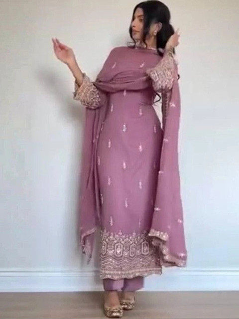 TWINS LADY Women Ethnic Motifs Embroidered Regular Thread Work Kurta with Trousers & With Dupatta - Image 4