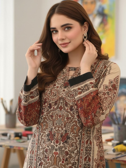 Anouk Mirage Floral Printed Round Neck Pure Cotton Kurta With Palazzos - Image 2