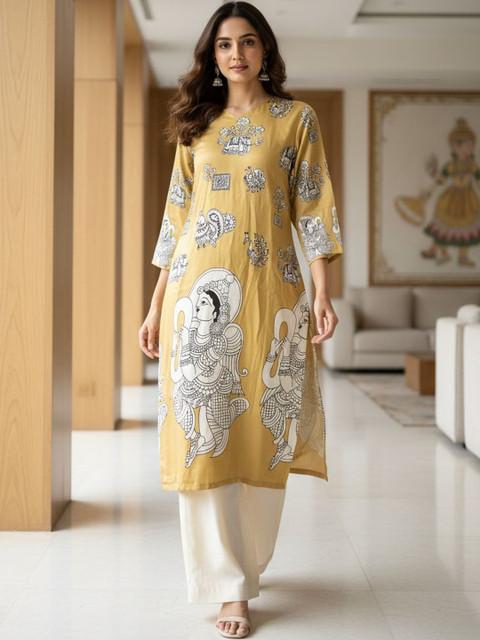 Anouk Ethnic Motifs Printed Round Neck Straight Kurta