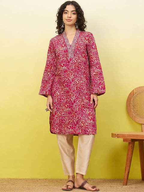 Anouk Women Ethnic Motifs Printed Thread Work Kurta