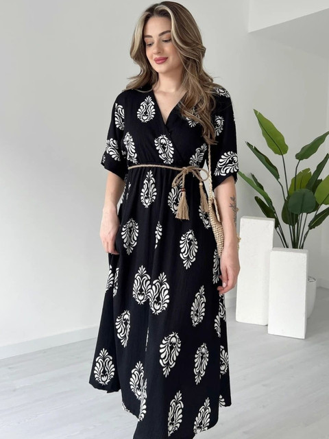 Anouk Ethnic Motifs Print A-Line Midi Dress