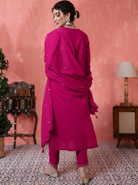 Sangria Women Floral Embroidered Regular Thread Work Kurta with Trousers & With Dupatta - Image 2