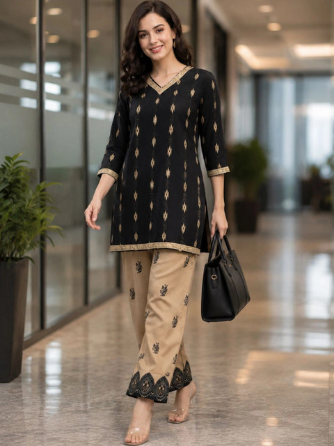 Anouk Women Printed Regular Pure Cotton Kurti with Trousers