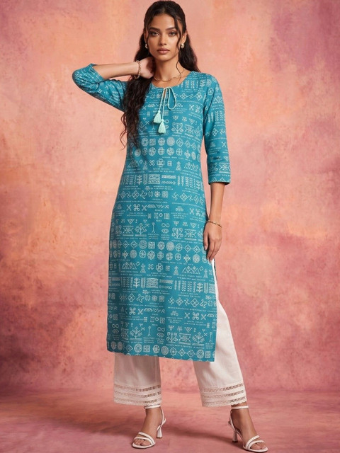 KINDA DESI Women Ethnic Motifs Printed Indie Cotton Straight Kurta - Image 3