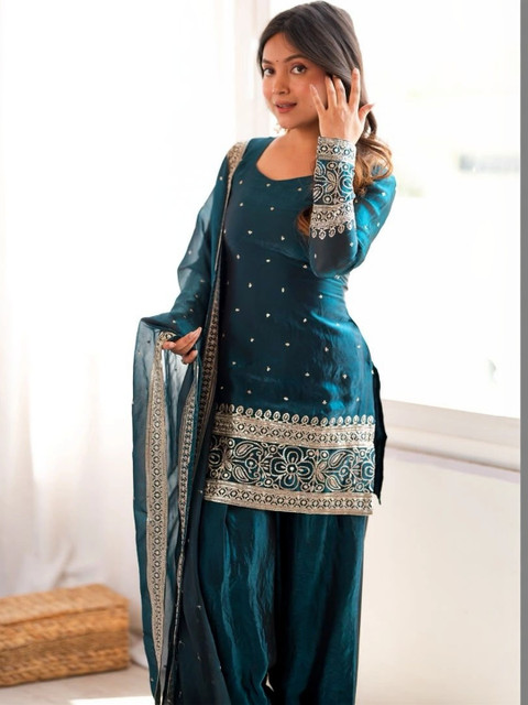 all about you Women Ethnic Motifs Embroidered Regular Thread Work Kurta with Patiala & With Dupatta - Image 7