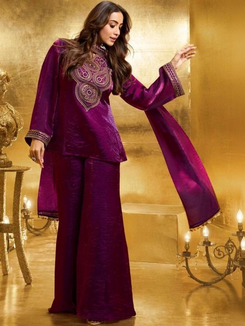 DWIJA FASHION Women Ethnic Motifs Embroidered Regular Kurta with Palazzos & With Dupatta
