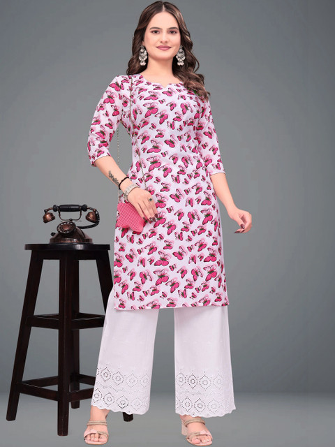MANDIV FASHION Selection Of 2 Floral Printed Regular Fit Three-Quarter Sleeves Kurtas