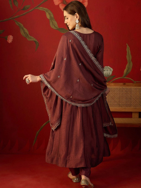 Sangria Women Ethnic Motifs Embroidered Regular Thread Work Kurta with Trousers & With Dupatta - Image 7