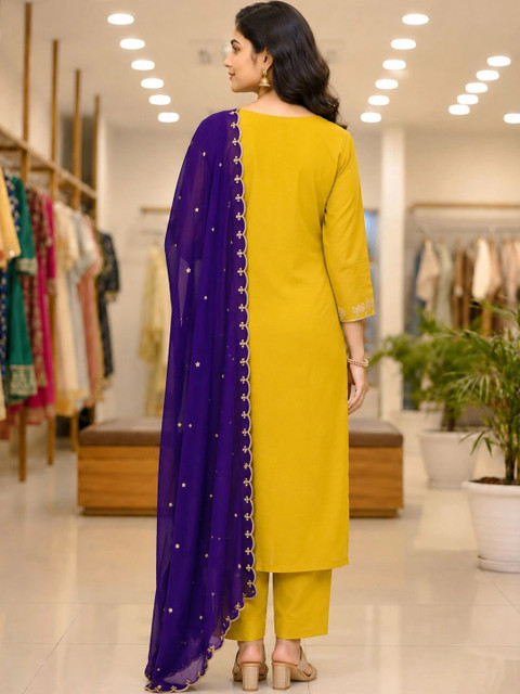 NEEL ETHNICS Women Ethnic Motifs Embroidered Regular Thread Work Kurta with Trousers & With Dupatta - Image 2