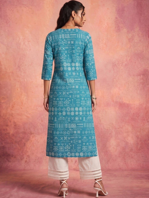 KINDA DESI Women Ethnic Motifs Printed Indie Cotton Straight Kurta - Image 2
