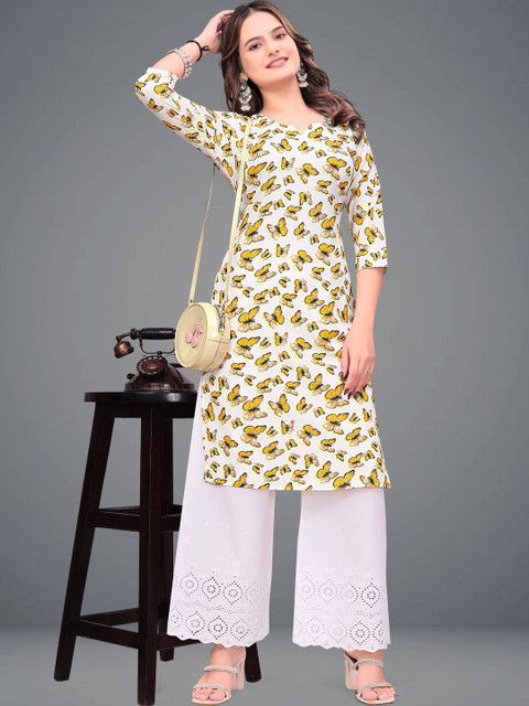 MENFLUENT Selection Of 2 Floral Printed Round Neck Pure Crepe Straight Kurtas