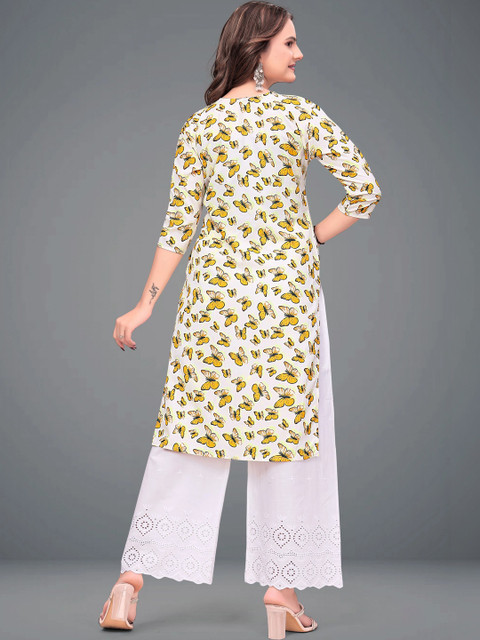 MENFLUENT Selection Of 2 Floral Printed Round Neck Pure Crepe Straight Kurtas - Image 3
