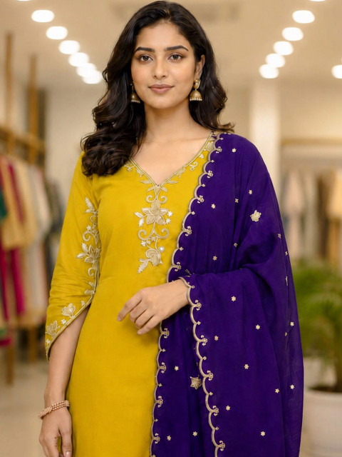 NEEL ETHNICS Women Ethnic Motifs Embroidered Regular Thread Work Kurta with Trousers & With Dupatta - Image 5