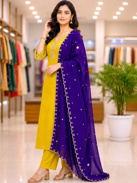 NEEL ETHNICS Women Ethnic Motifs Embroidered Regular Thread Work Kurta with Trousers & With Dupatta - Image 3