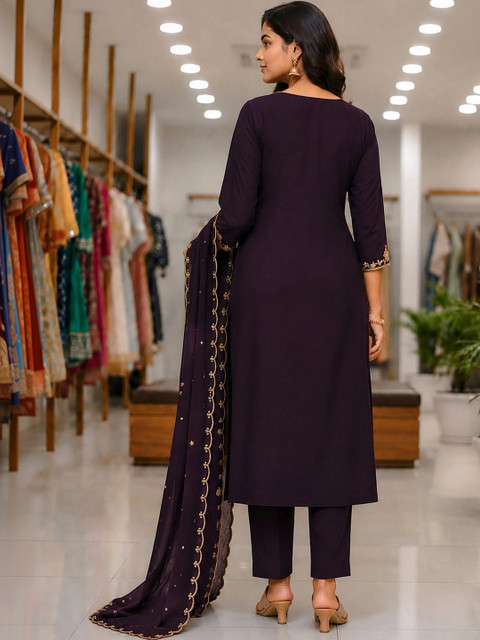 NEEL ETHNICS Women Ethnic Motifs Embroidered Regular Thread Work Kurta with Trousers & With Dupatta - Image 2