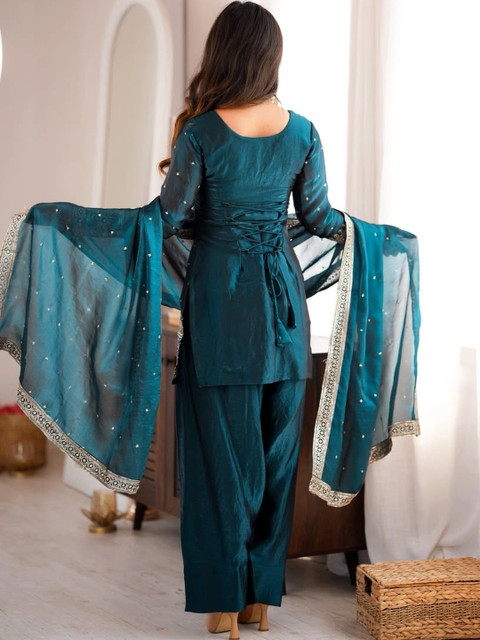 all about you Women Ethnic Motifs Embroidered Regular Thread Work Kurta with Patiala & With Dupatta - Image 5