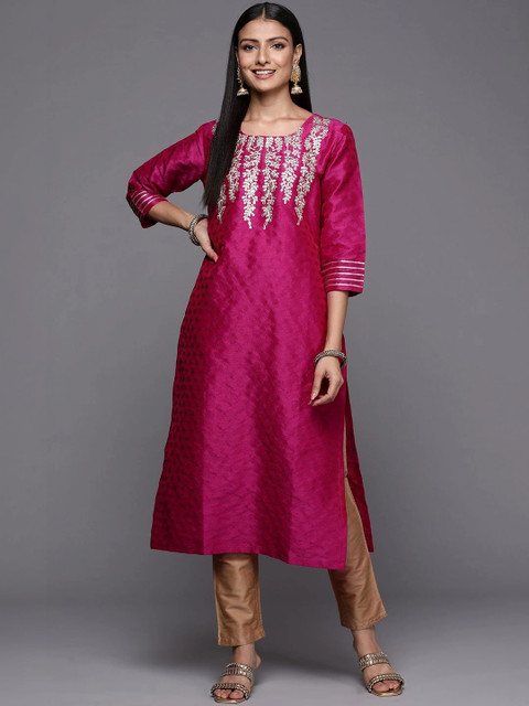 KSUT Women Embroidered Thread Work Jacquard Kurta