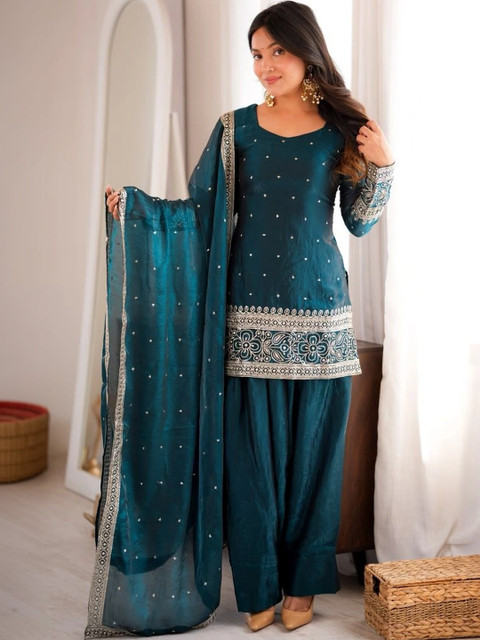 all about you Women Ethnic Motifs Embroidered Regular Thread Work Kurta with Patiala & With Dupatta