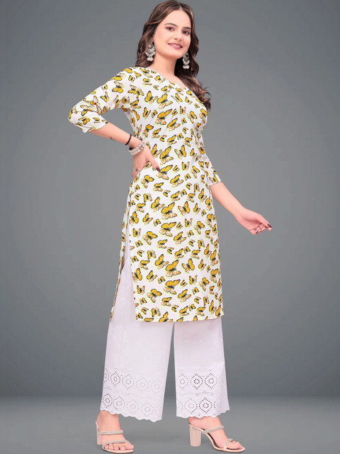 MENFLUENT Selection Of 2 Floral Printed Round Neck Pure Crepe Straight Kurtas - Image 4