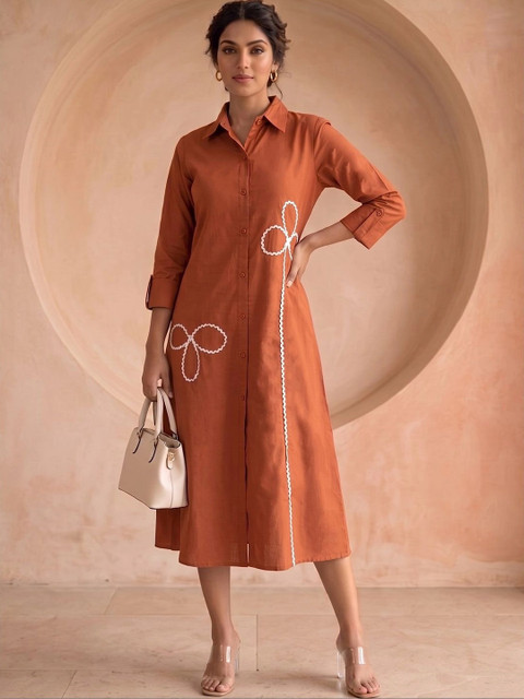 Varanga Embroidered Shirt Midi Dress
