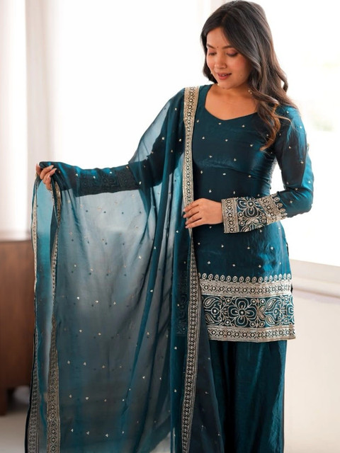 all about you Women Ethnic Motifs Embroidered Regular Thread Work Kurta with Patiala & With Dupatta - Image 4