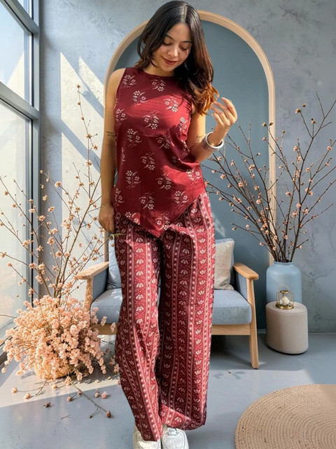 KALINI Floral Printed Top with Palazzos