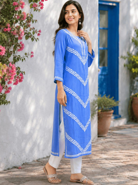 FABPLUS Women Ethnic Motifs Embroidered Thread Work Kurta - Image 2