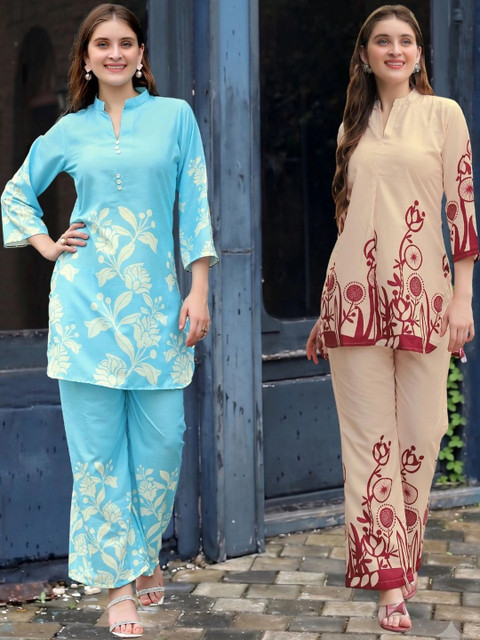 Laasika Women Pack of 2 Floral Printed Tunic with Trousers