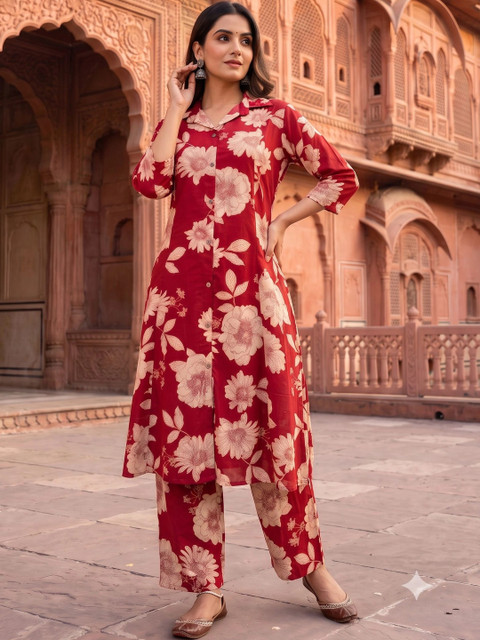 Bunkari Women Floral Printed Regular Pure Cotton Kurta with Palazzos