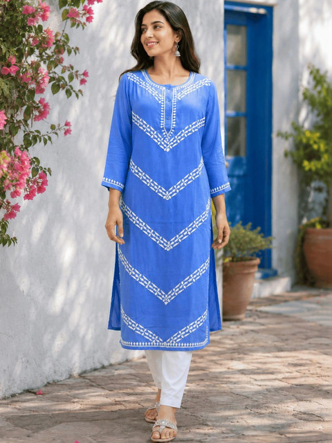 FABPLUS Women Ethnic Motifs Embroidered Thread Work Kurta