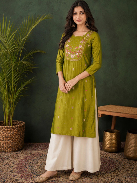 rarethread Women Embroidered Thread Work Floral Kurta