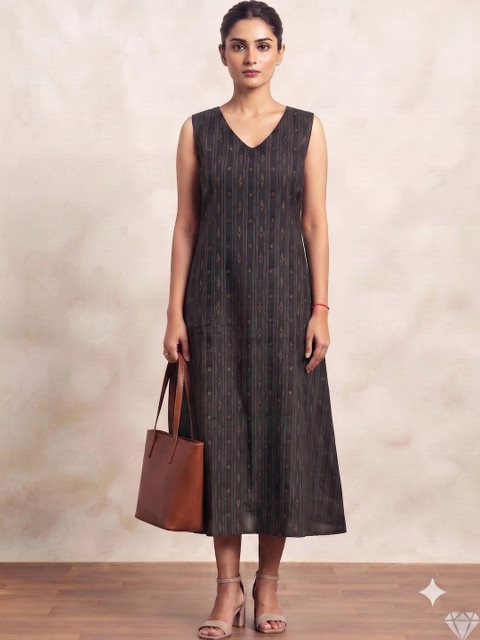 KALINI Ethnic Motifs Print A-Line Midi Dress