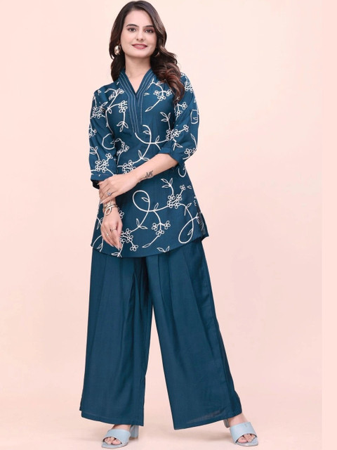 PORU IMPEX Floral Printed Tunic with Palazzos