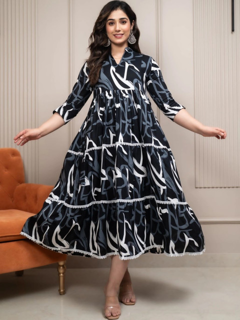 DEVEK Print A-Line Midi Dress