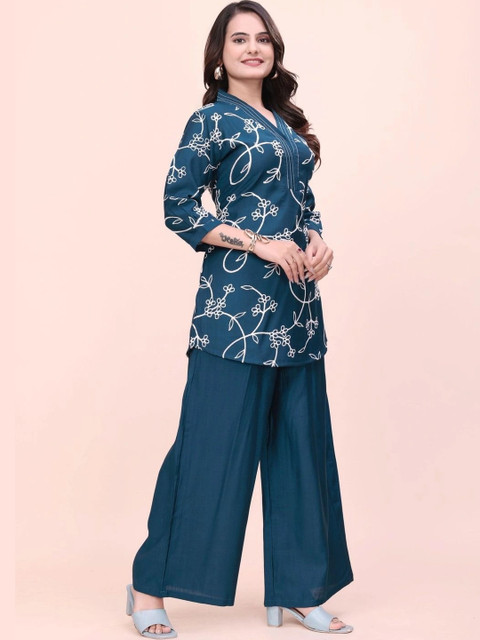 PORU IMPEX Floral Printed Tunic with Palazzos - Image 3