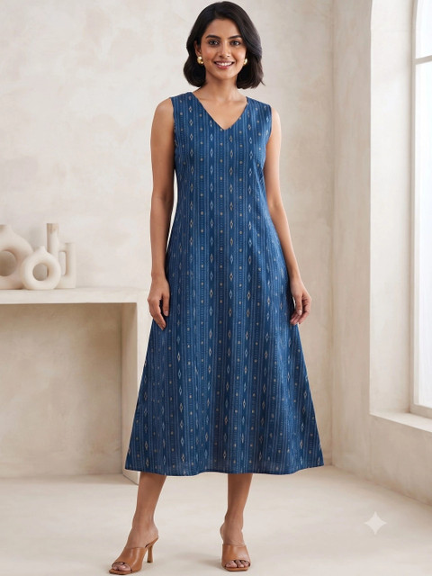 KALINI Ethnic Motifs Print A-Line Midi Dress