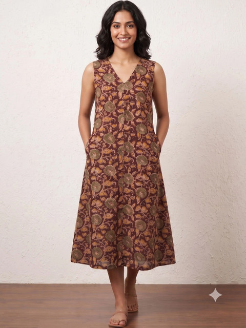 KALINI Floral Print A-Line Midi Dress